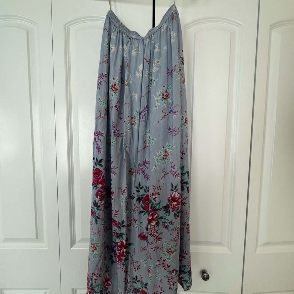 Blue Rain Floral Maxi Skirt in Soft Gray and Red